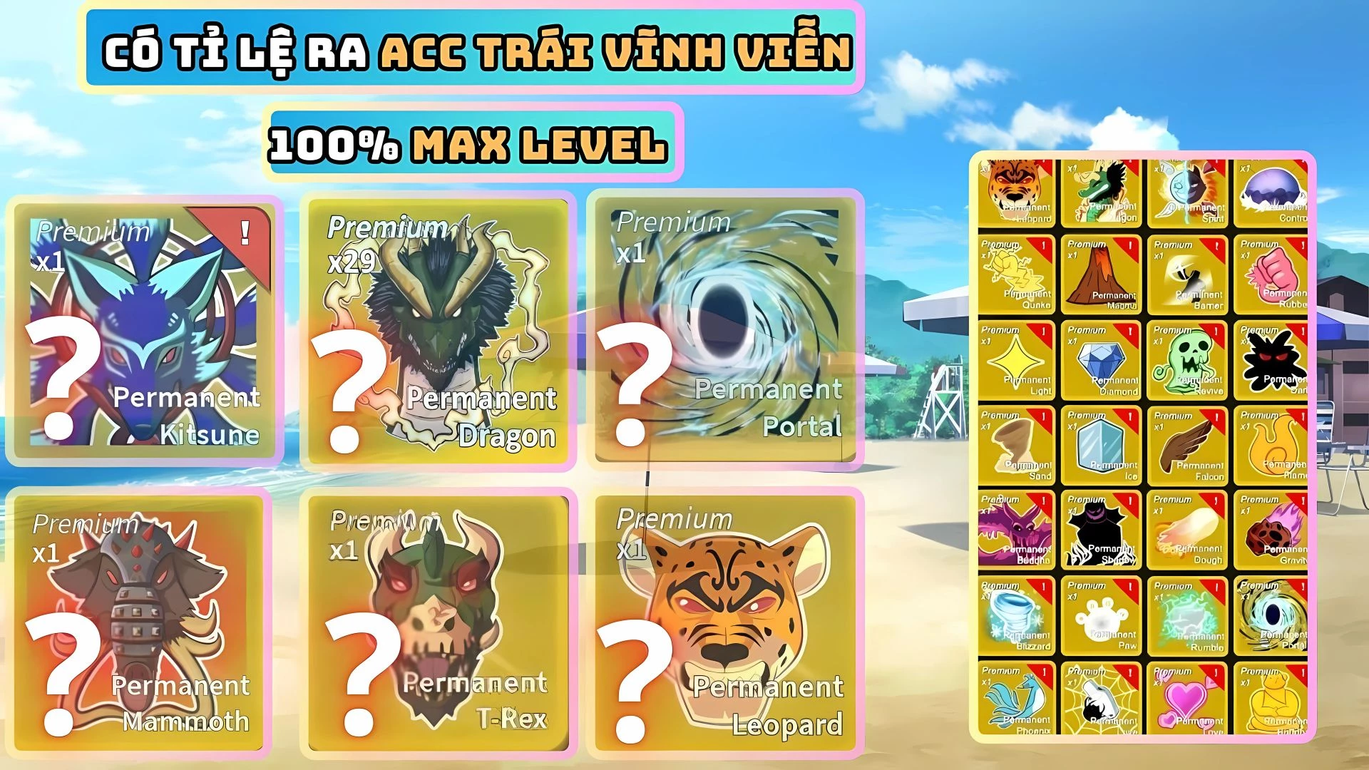 Săn Acc Có Tỉ Lệ Trái Vĩnh Viễn 30K (Random Level)